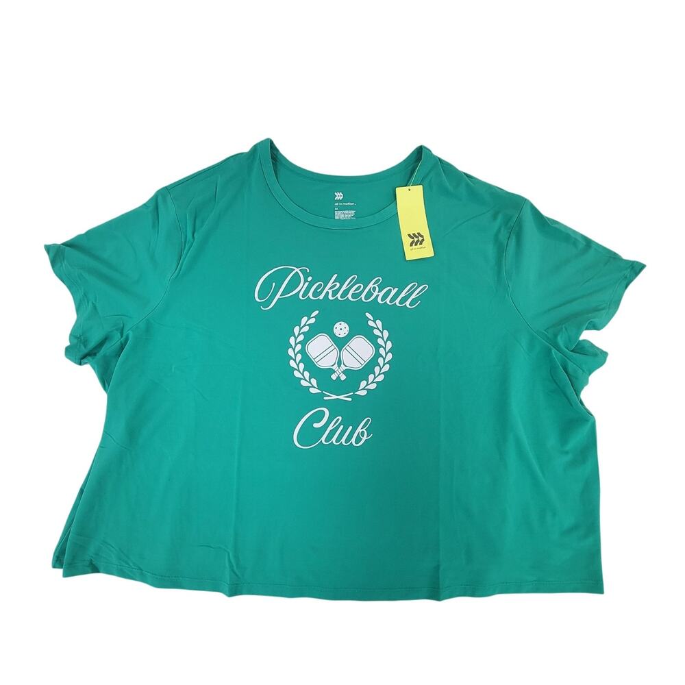 All In Motion 3X Green Short Sleeve 'Pickleball' Cropped T-Shirt Top